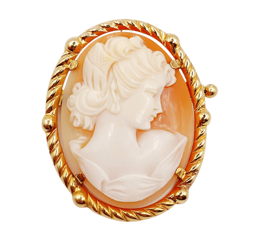 Broche Broche camée sur coquille en or jaune 18k, jeune fille (circa 1930) 58 Facettes A06989
