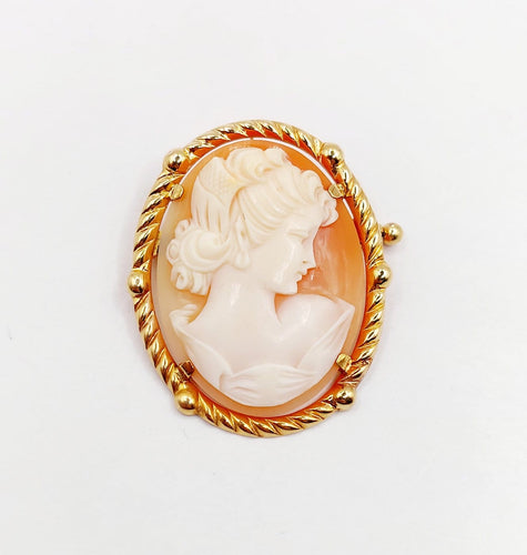Broche Broche camée sur coquille en or jaune 18k, jeune fille (circa 1930) 58 Facettes A06989