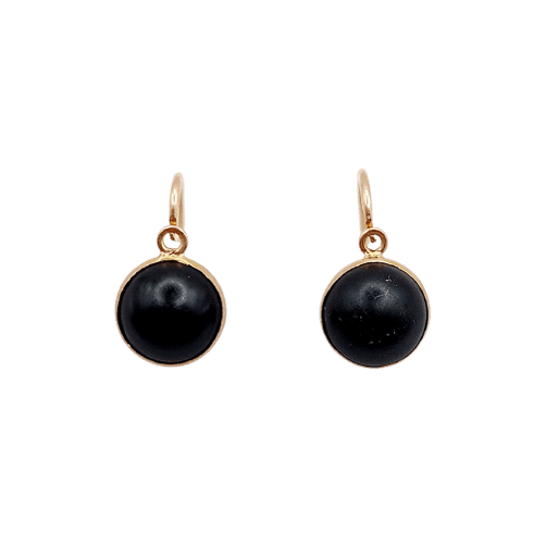 Boucles d'oreilles Dormeuses anciennes en or rose 18k et cabochon de jais 58 Facettes A06992