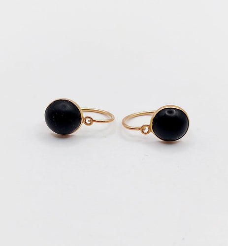 Boucles d'oreilles Dormeuses anciennes en or rose 18k et cabochon de jais 58 Facettes A06992