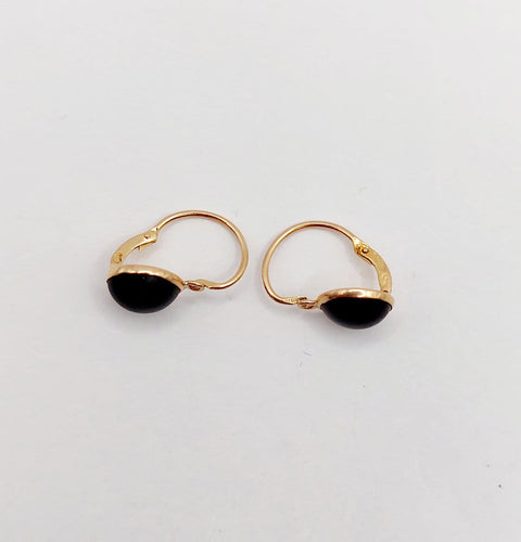 Boucles d'oreilles Dormeuses anciennes en or rose 18k et cabochon de jais 58 Facettes A06992