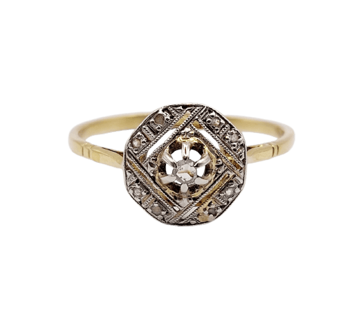 Bague 57 Art déco - Bague géométrique en or jaune 18k et diamants taille rose 58 Facettes A06997