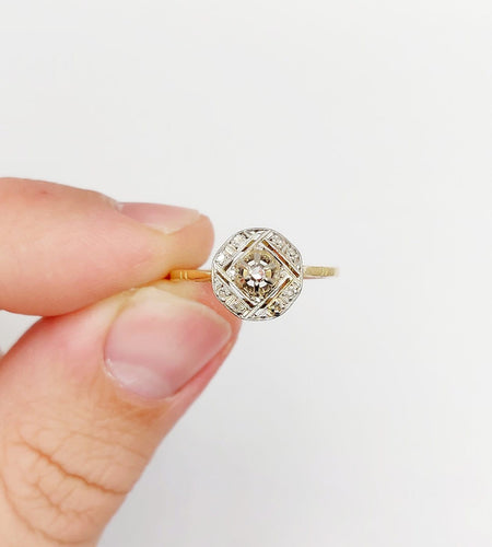 Bague 57 Art déco - Bague géométrique en or jaune 18k et diamants taille rose 58 Facettes A06997