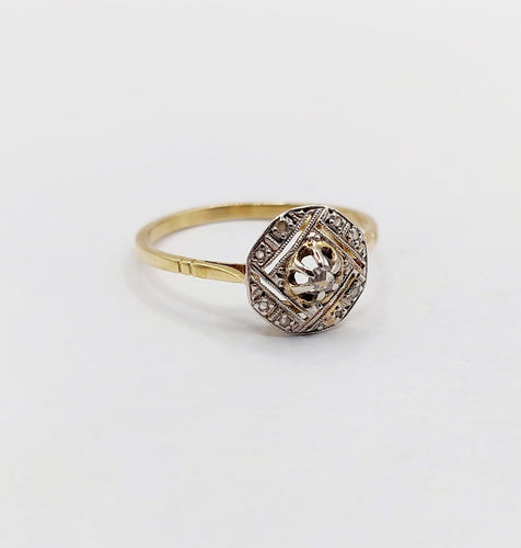 Bague 57 Art déco - Bague géométrique en or jaune 18k et diamants taille rose 58 Facettes A06997