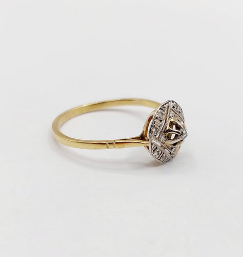 Bague 57 Art déco - Bague géométrique en or jaune 18k et diamants taille rose 58 Facettes A06997