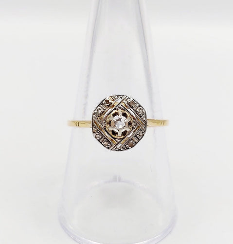 Bague 57 Art déco - Bague géométrique en or jaune 18k et diamants taille rose 58 Facettes A06997