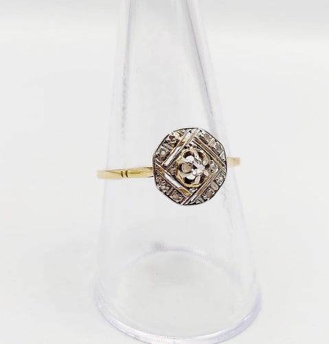 Bague 57 Art déco - Bague géométrique en or jaune 18k et diamants taille rose 58 Facettes A06997