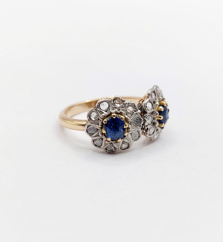 Bague 48 Bague marguerite - Bague en or rose 18k, platine, saphirs et diamants 58 Facettes A06999