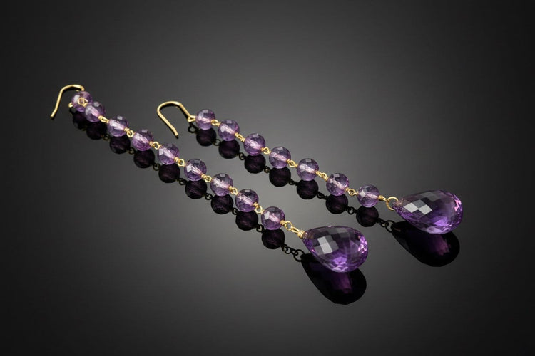 Boucles d'oreilles Rugiada di Ametiste - Boucles d’oreilles pendantes en or jaune 18k et améthystes 58 Facettes orecchini rugiada ametiste