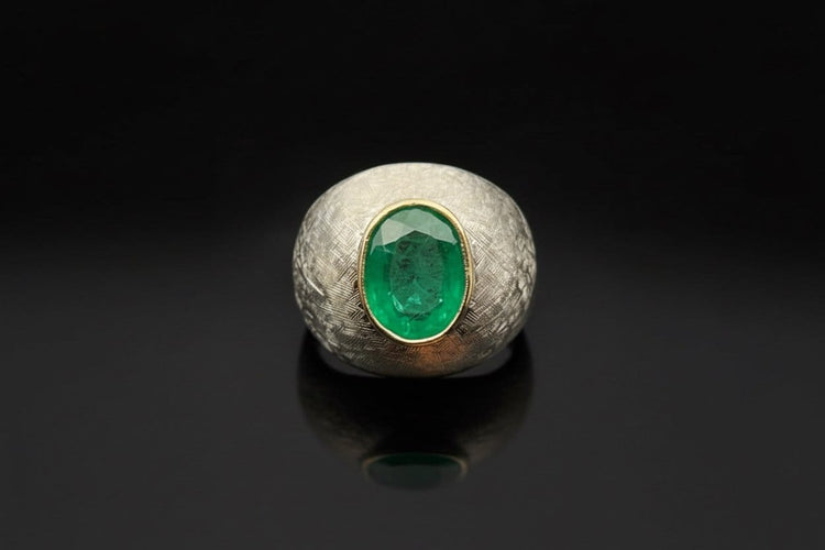 Bague 54 Del Verde - Bague de petit doigt en or blanc et émeraude 58 Facettes anello mignolo del verde