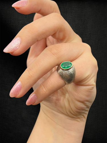 Bague 54 Del Verde - Bague de petit doigt en or blanc et émeraude 58 Facettes anello mignolo del verde