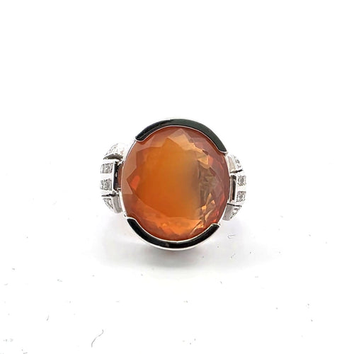 Bague 54 Bague en or blanc 18 ct avec opale de feu et diamants 58 Facettes 222/A 26 115/26