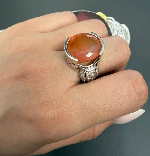 Bague 54 Bague en or blanc 18 ct avec opale de feu et diamants 58 Facettes 222/A 26 115/26