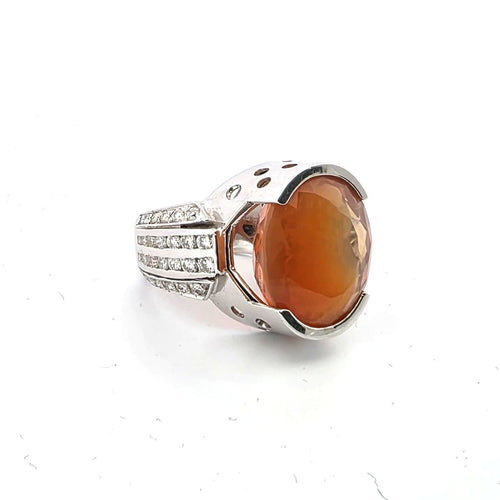 Bague 54 Bague en or blanc 18 ct avec opale de feu et diamants 58 Facettes 222/A 26 115/26