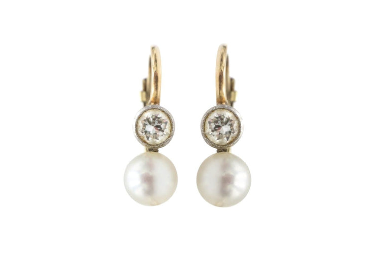 Boucles d'oreilles Boucles d’oreilles anciennes en or jaune 585 avec perles et diamants 58 Facettes 12117