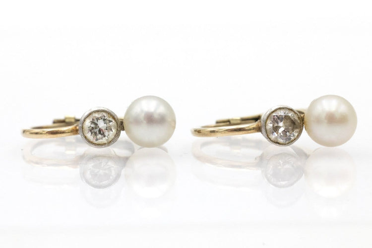 Boucles d'oreilles Boucles d’oreilles anciennes en or jaune 585 avec perles et diamants 58 Facettes 12117