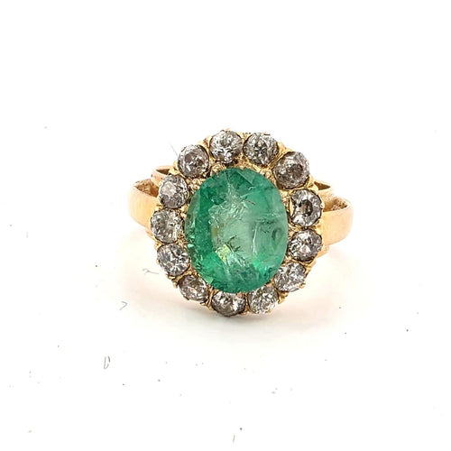 Bague 52 Bague en or jaune 18 ct avec émeraude et diamants 58 Facettes 221/26 A 114/26