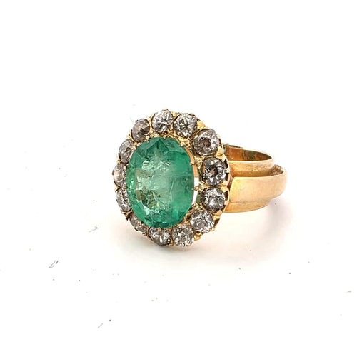 Bague 52 Bague en or jaune 18 ct avec émeraude et diamants 58 Facettes 221/26 A 114/26