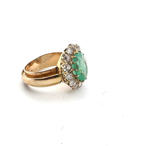 Bague 52 Bague en or jaune 18 ct avec émeraude et diamants 58 Facettes 221/26 A 114/26