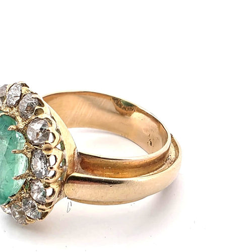 Bague 52 Bague en or jaune 18 ct avec émeraude et diamants 58 Facettes 221/26 A 114/26