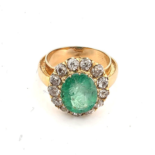 Bague 52 Bague en or jaune 18 ct avec émeraude et diamants 58 Facettes 221/26 A 114/26