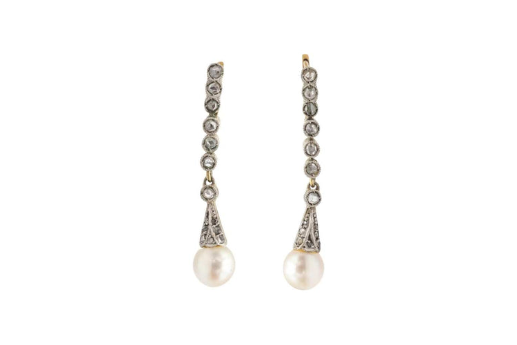 Boucles d'oreilles Art déco - Boucles d'oreilles en or jaune 585 et platine, perles et diamants 58 Facettes 12114