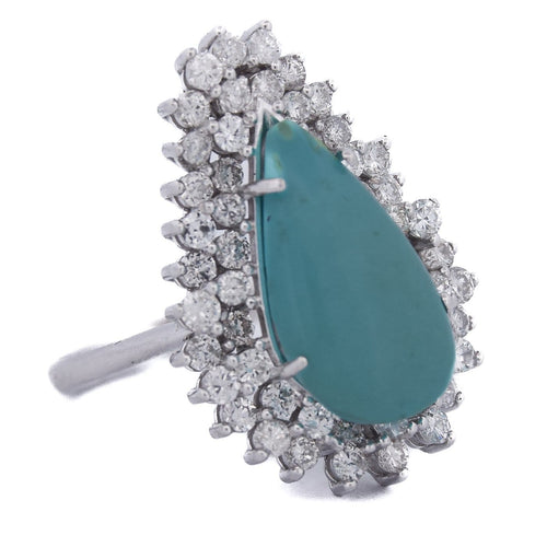 Bague 54 Bague en or 18 carats avec turquoise et diamants 58 Facettes AN612 (05519)