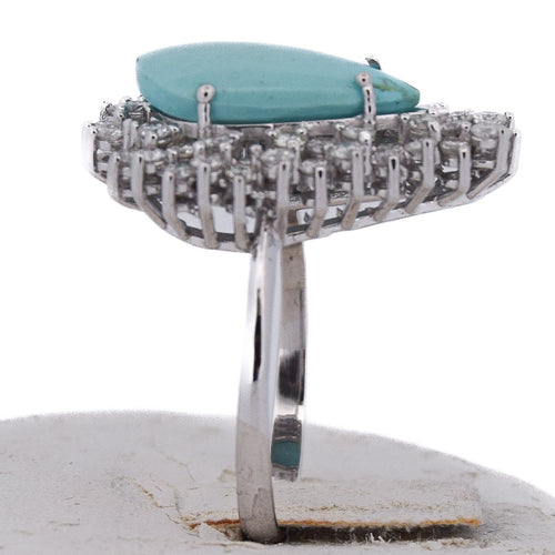 Bague 54 Bague en or 18 carats avec turquoise et diamants 58 Facettes AN612 (05519)