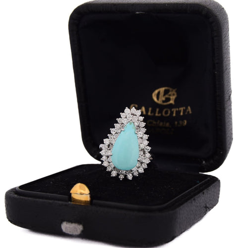 Bague 54 Bague en or 18 carats avec turquoise et diamants 58 Facettes AN612 (05519)