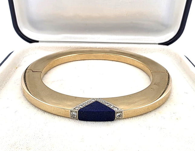 Bracelet Bracelet manchette années 70 en or jaune 18 ct, lapis-lazuli et diamants 58 Facettes 244/26 B 117/26