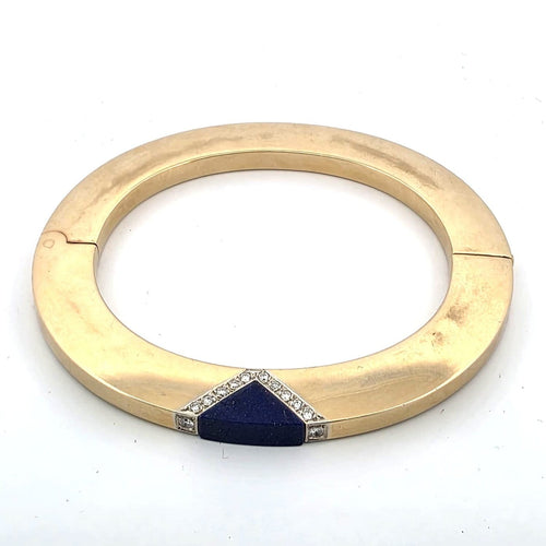 Bracelet Bracelet manchette années 70 en or jaune 18 ct, lapis-lazuli et diamants 58 Facettes 244/26 B 117/26