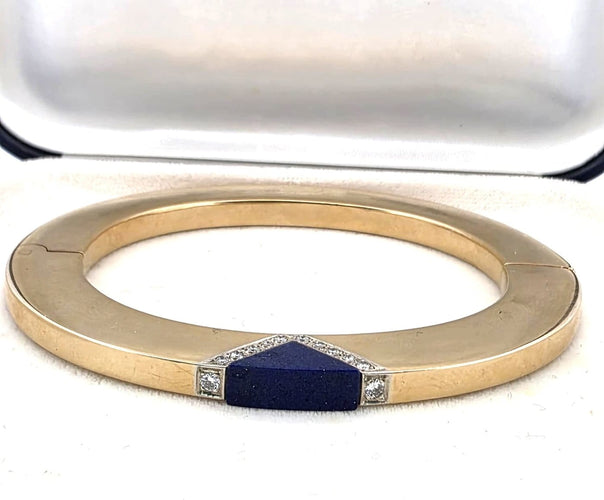 Bracelet Bracelet manchette années 70 en or jaune 18 ct, lapis-lazuli et diamants 58 Facettes 244/26 B 117/26