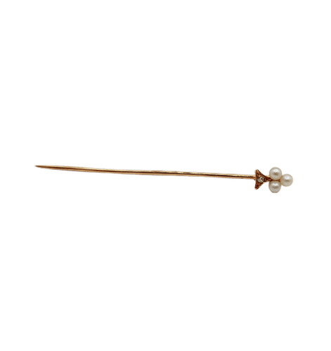 Épingle à écharpe ancienne - Trèfle en or rose 18k, perles et diamants 58 Facettes A07001
