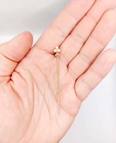 Épingle à écharpe ancienne - Trèfle en or rose 18k, perles et diamants 58 Facettes A07001