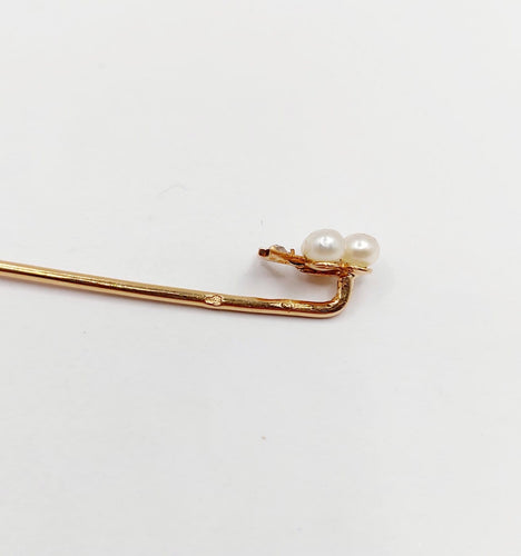 Épingle à écharpe ancienne - Trèfle en or rose 18k, perles et diamants 58 Facettes A07001