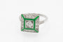 Bague 54 Bague en or blanc 750 avec diamants et émail vert 58 Facettes 12075