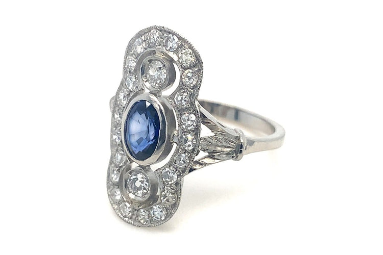 Bague 55 Bague Art déco en platine, saphir et diamants 58 Facettes 12026