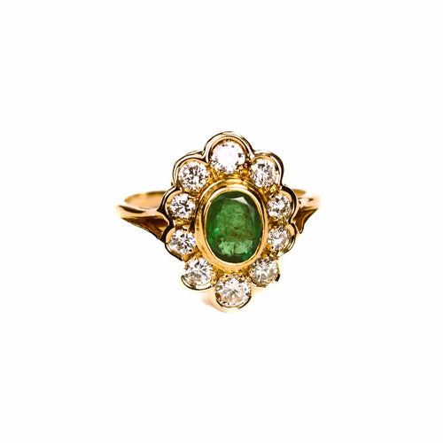Bague 52 Bague marguerite festonnée en or jaune, émeraude et diamants 58 Facettes LMB-326