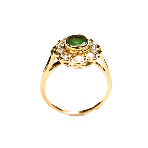 Bague 52 Bague marguerite festonnée en or jaune, émeraude et diamants 58 Facettes LMB-326