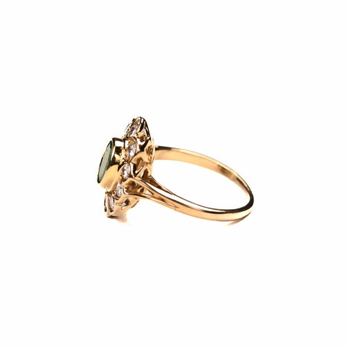 Bague 52 Bague marguerite festonnée en or jaune, émeraude et diamants 58 Facettes LMB-326