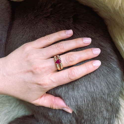 Bague 55 Bague jonc rubis et diamants en or jaune 18K 58 Facettes LMB-184