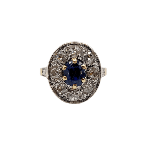 Bague 51.5 Bague pompadour Art déco en or 18k et platine, saphir et diamants 58 Facettes A07014