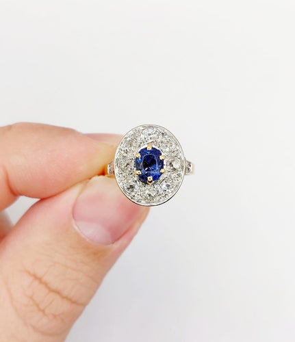 Bague 51.5 Bague pompadour Art déco en or 18k et platine, saphir et diamants 58 Facettes A07014