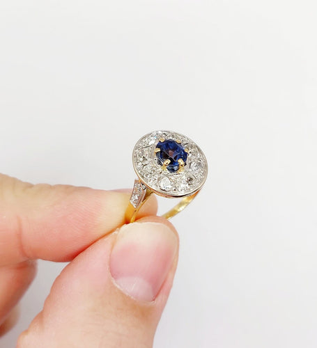 Bague 51.5 Bague pompadour Art déco en or 18k et platine, saphir et diamants 58 Facettes A07014