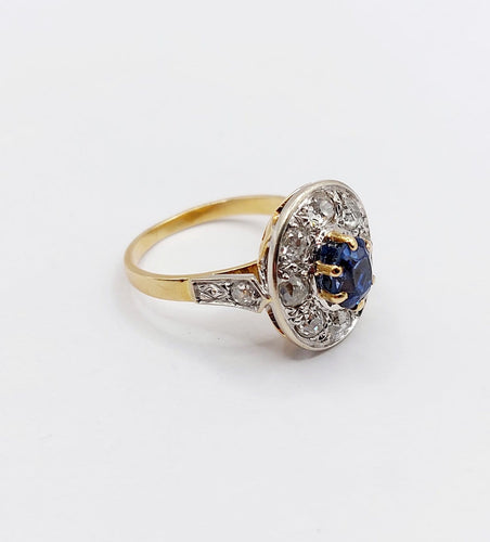 Bague 51.5 Bague pompadour Art déco en or 18k et platine, saphir et diamants 58 Facettes A07014