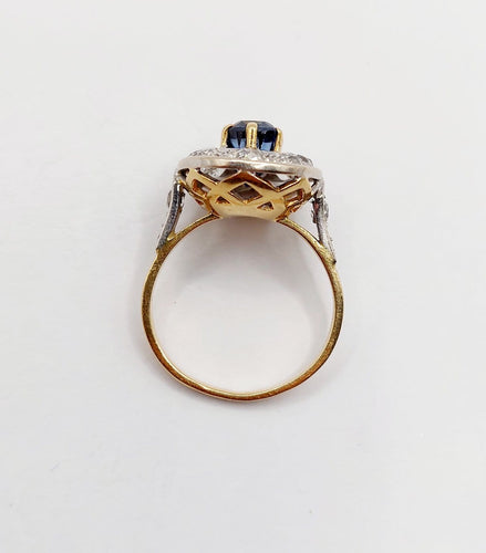 Bague 51.5 Bague pompadour Art déco en or 18k et platine, saphir et diamants 58 Facettes A07014