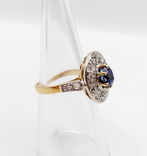 Bague 51.5 Bague pompadour Art déco en or 18k et platine, saphir et diamants 58 Facettes A07014