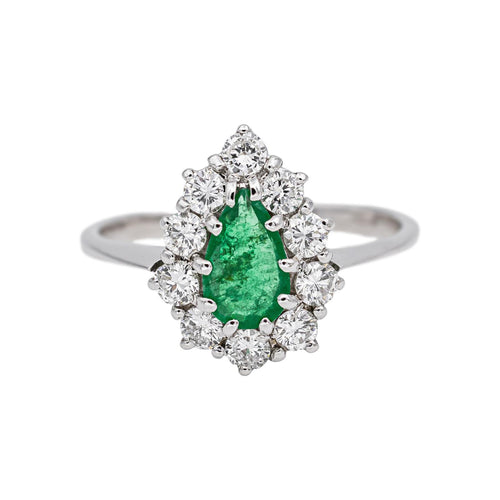 Bague 49 Bague Poire Or blanc Emeraude, Diamants 58 Facettes 5281132CN