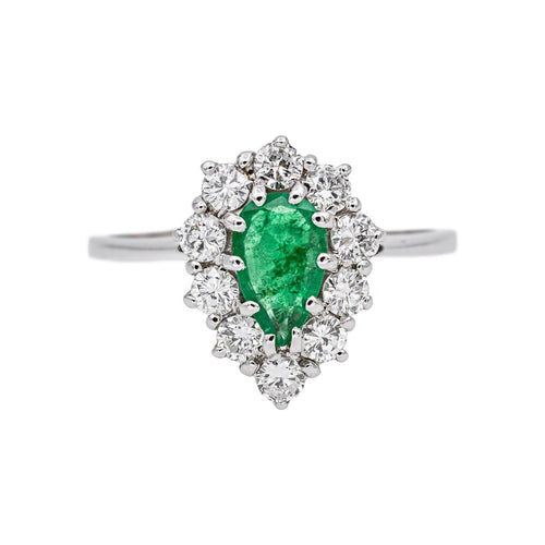 Bague 49 Bague Poire Or blanc Emeraude, Diamants 58 Facettes 5281132CN