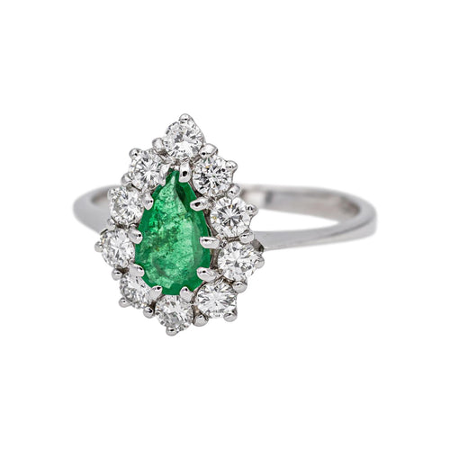 Bague 49 Bague Poire Or blanc Emeraude, Diamants 58 Facettes 5281132CN